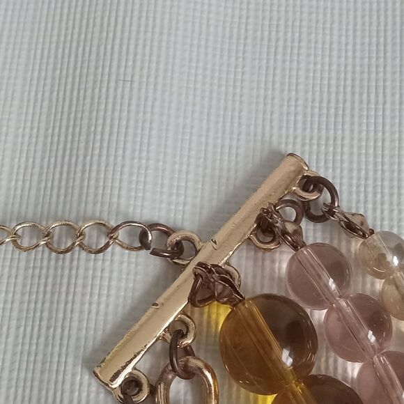 Marley Lilly Gold & Pink Multicolored Faux Pearl Glass Beaded Statement Necklace - Picture 8 of 10